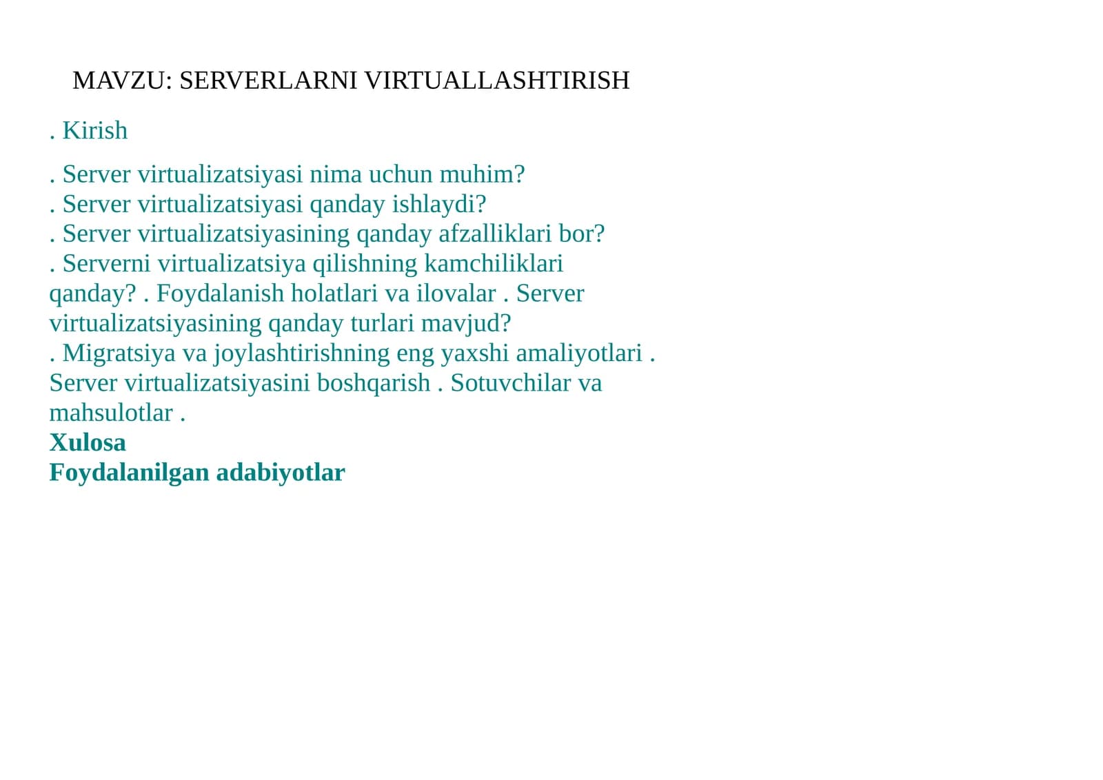 SERVERLARNI VIRTUALLASHTIRISH