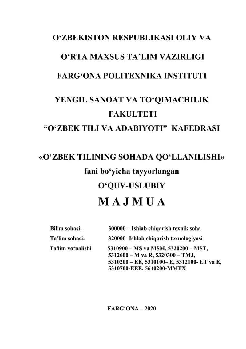 O‘zbek Tilini Sohada Qo‘llanilishi