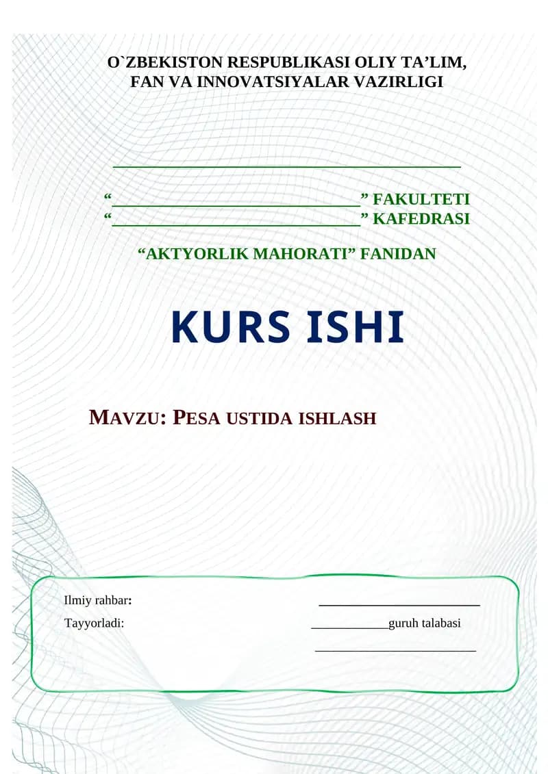 PESA USTIDA ISHLASH