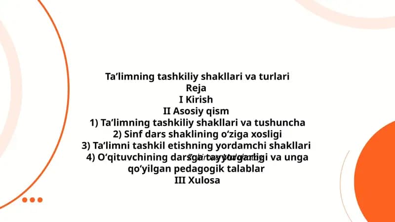 Taʼlimning tashkiliy shakllari va turlari