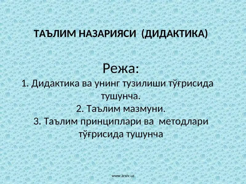 ТАЪЛИМ НАЗАРИЯСИ (ДИДАКТИКА)