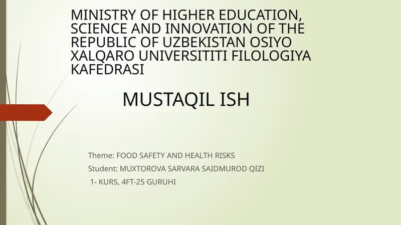 FOOD SAFETY AND HEALTH RISKS