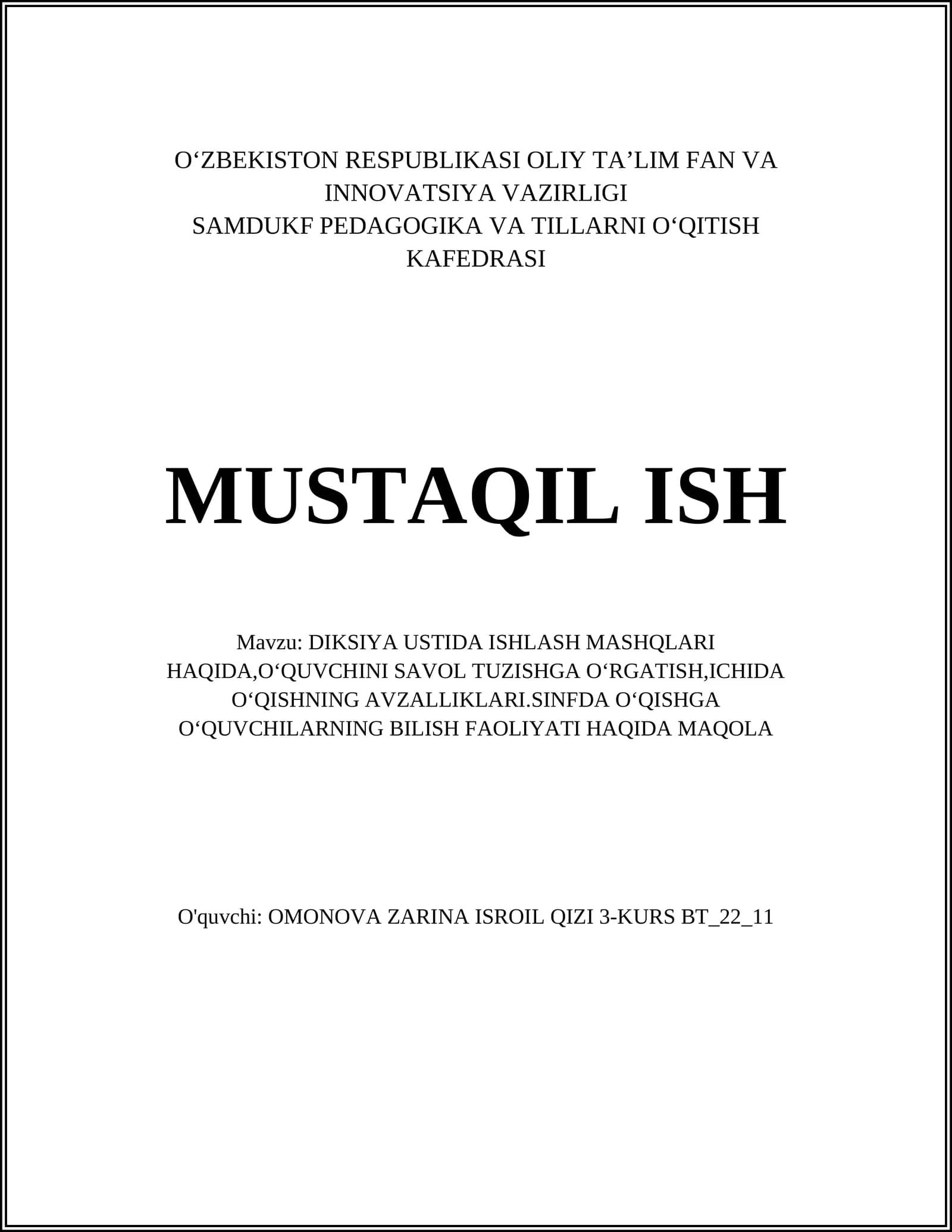 O'quv metodika