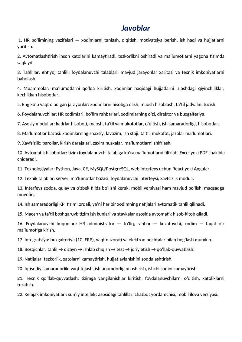 HR bo‘limi avtomatlashdirish tizimi