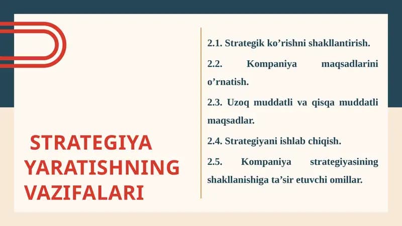 Strategiya Yaratishning Vazifalari