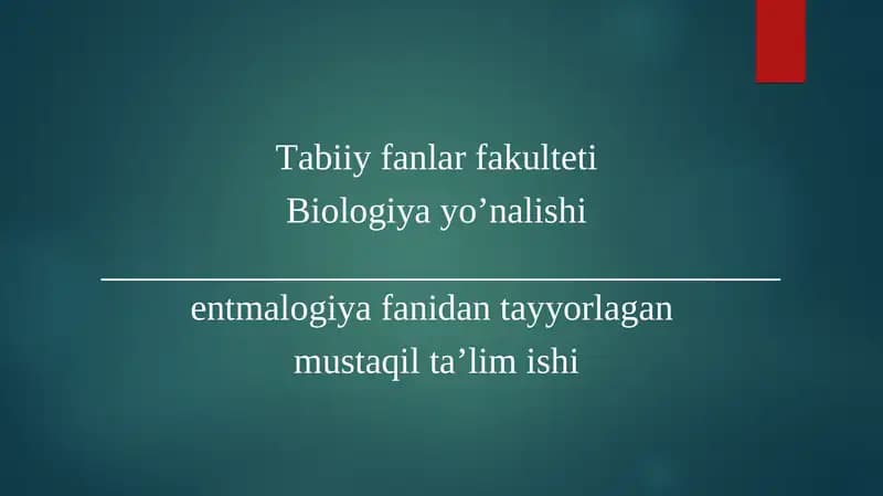Hasharotlar Ekologiyasi