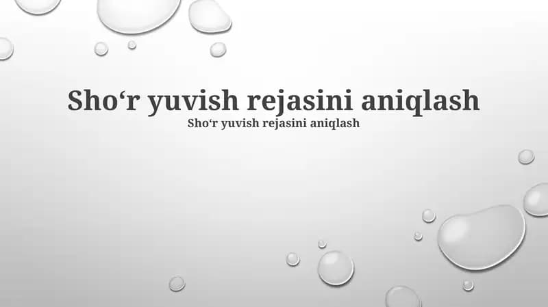 Shoʻr Yuvish Rejasini Aniqlash