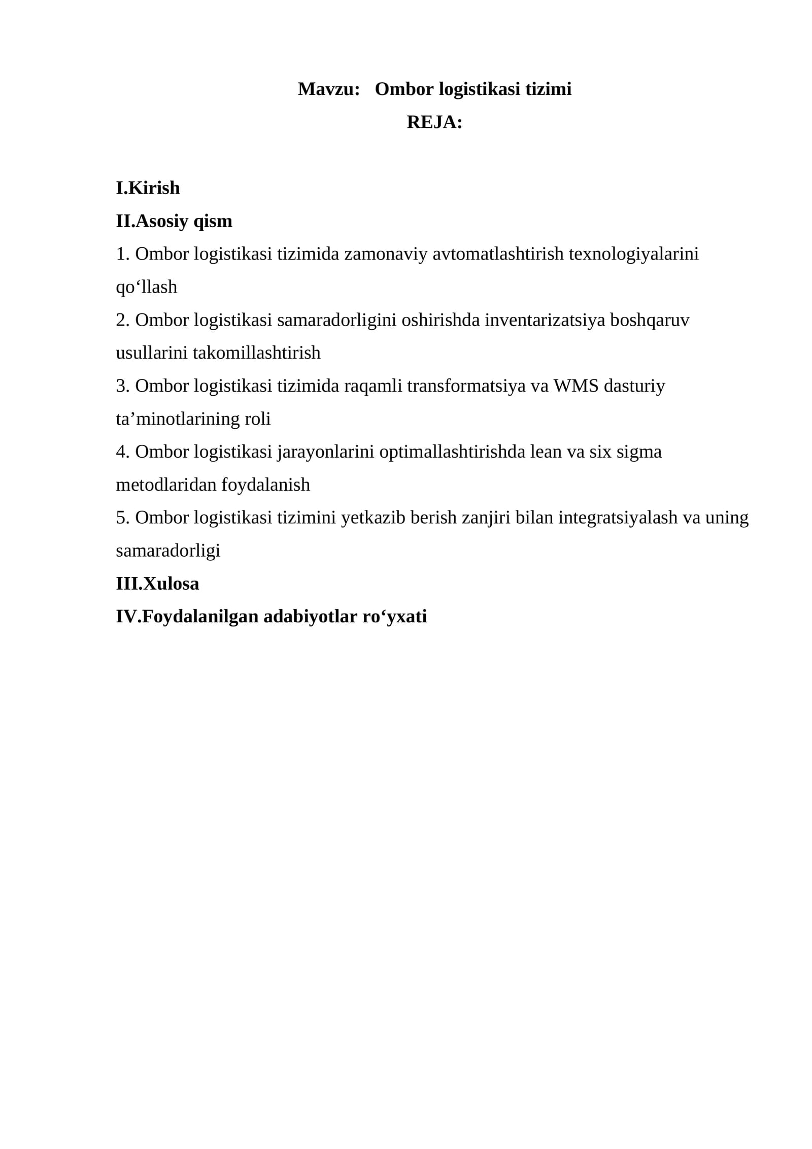 Ombor logistikasi tizimi