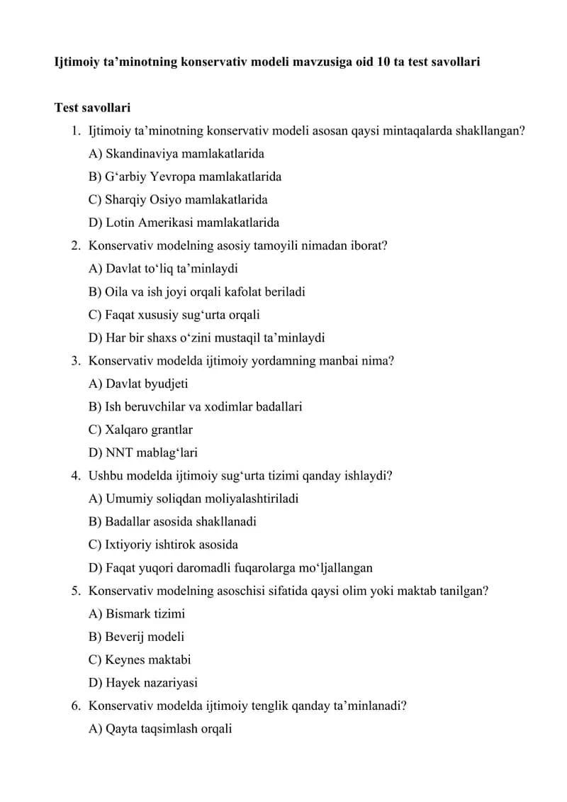 Ijtimoiy ta’minotning konservativ modeli