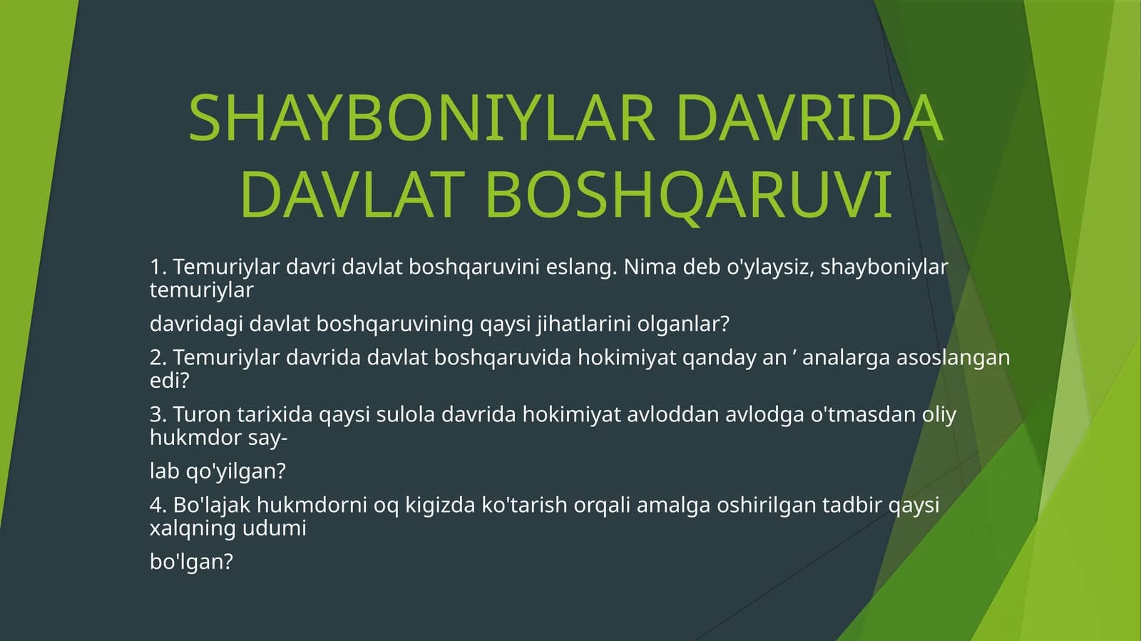SHAYBONIYLAR DAVRIDA DAVLAT BOSHQARUVI