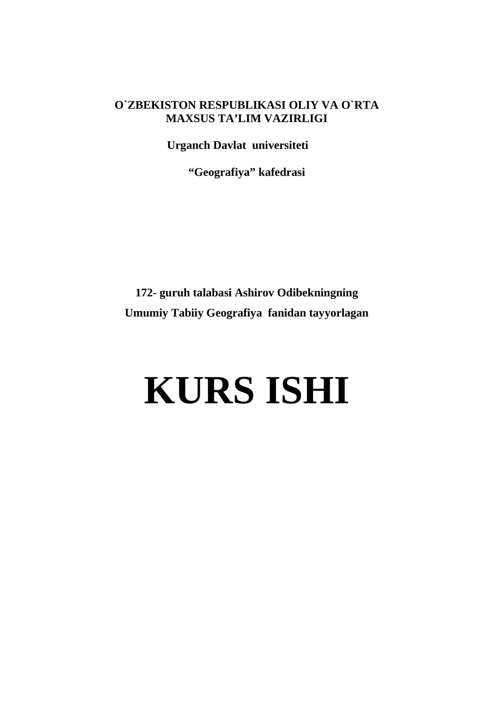 Umumiy Tabiiy Geografiya kurs ishi
