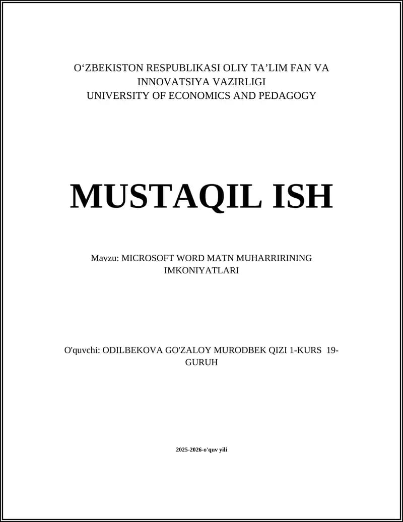 MICROSOFT WORD MATN MUHARRIRINING IMKONIYATLARI