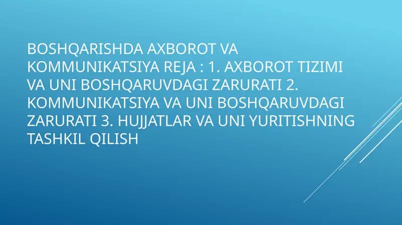 BOSHQARISHDA AXBOROT VA KOMMUNIKATSIYA REJA