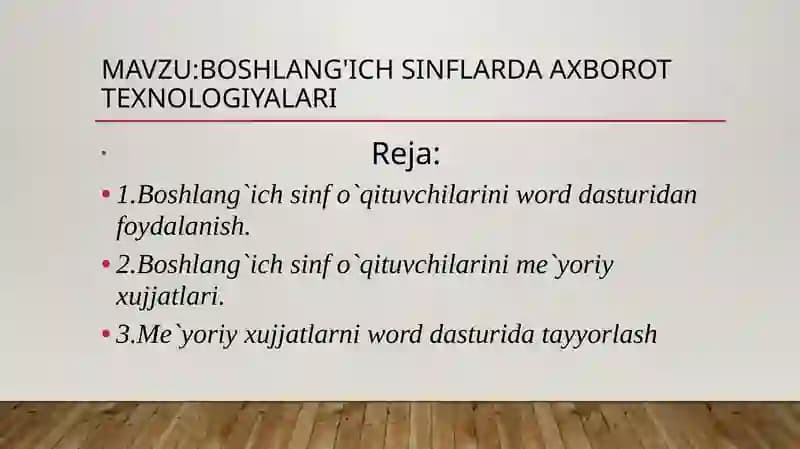 Boshlang'ich sinflarda axborot texnologiyalari