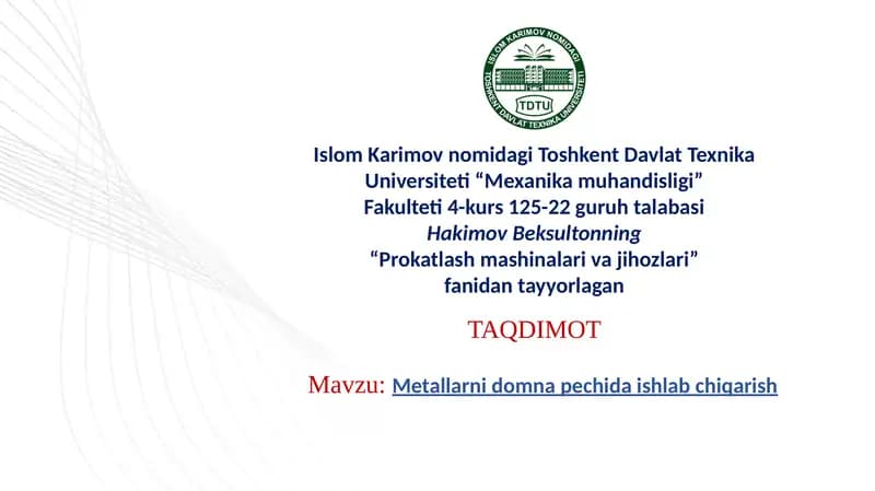 Metallarni domna pechida ishlab chiqarish