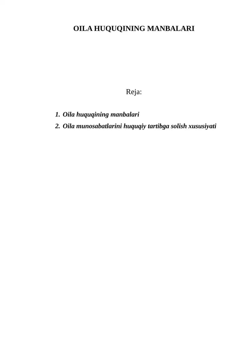 OILA HUQUQINING MANBALARI