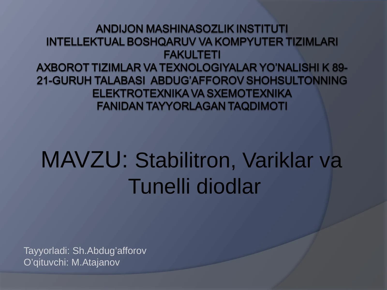 Stabilitron, Variklar va Tunelli diodlar