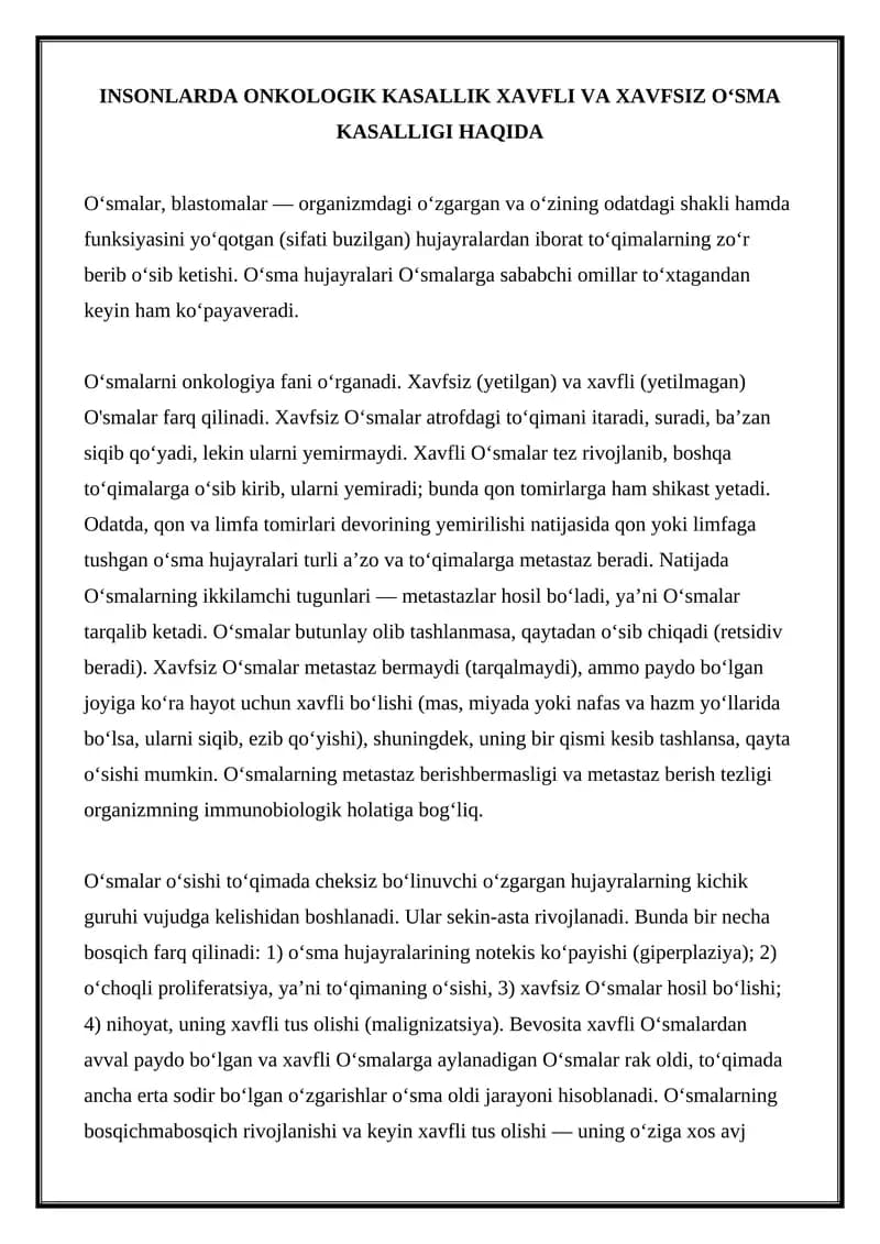 Onkologik kasalliklar