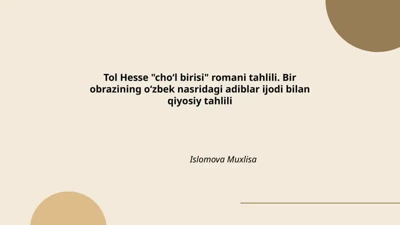 Tol Hesse "Choʻl birisi" romani