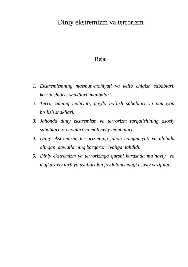 Diniy ekstremizm va terrorizm