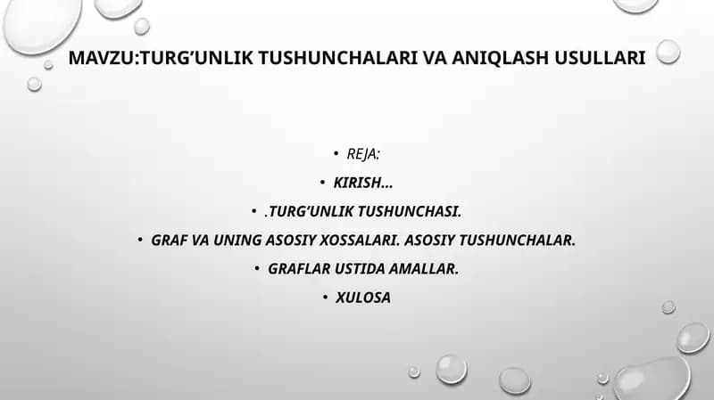 TURG’UNLIKTUSHUNCHALARI VA ANIQLASH USULLARI