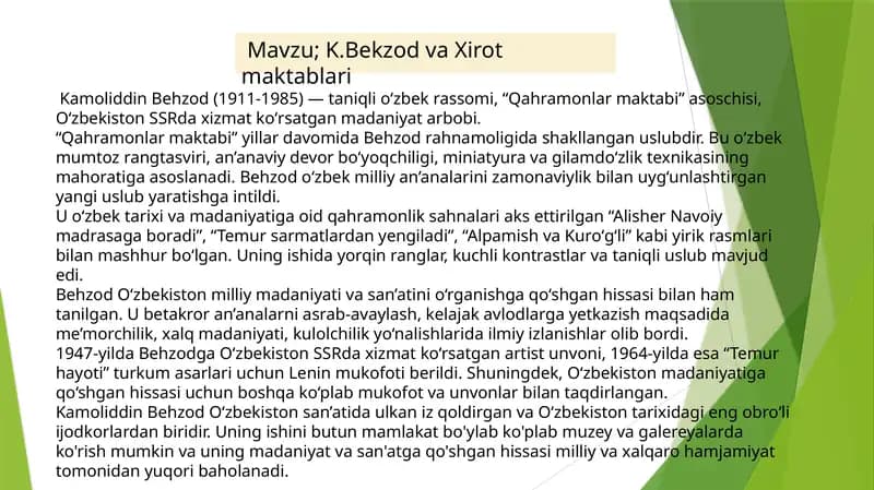K.Bekzod va Xirot maktablari