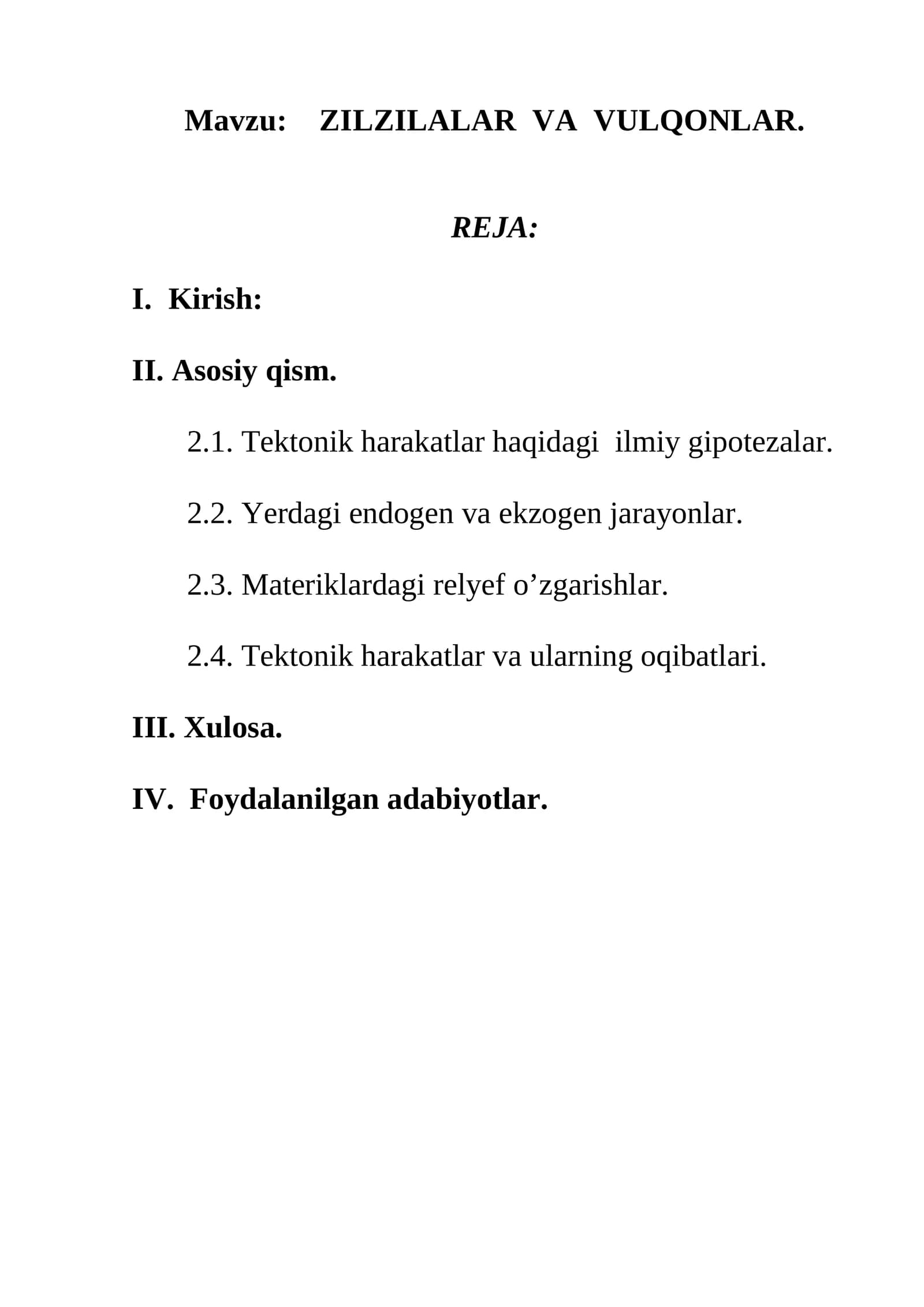 ZILZILALAR VA VULQONLAR