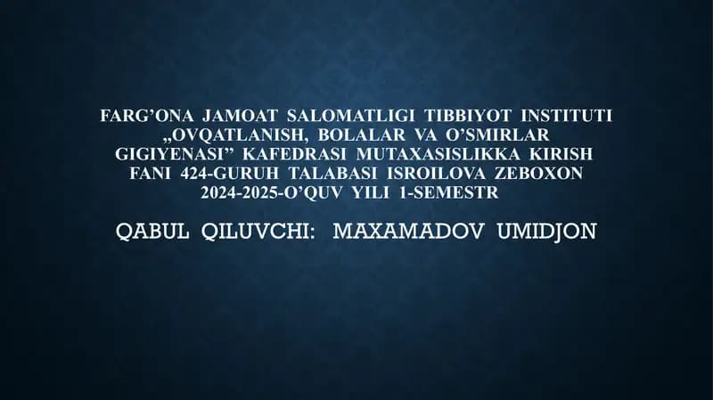 Tibbiy Profilaktika Ishi Yo'nalishida Gigiyena