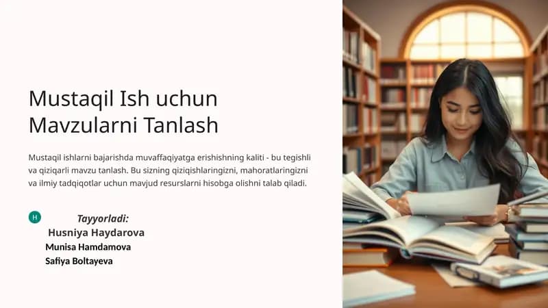 Mustaqil Ish uchun Mavzularni Tanlash
