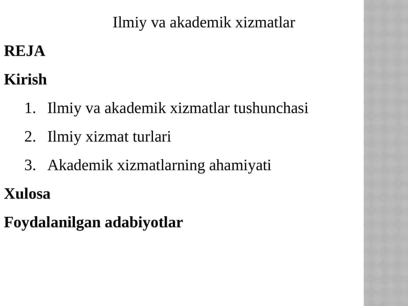 Ilmiy va akademik xizmatlar