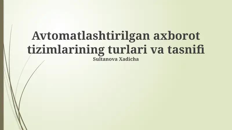 Avtomatlashtirilgan Axborot Tizimlarining Tasnifi