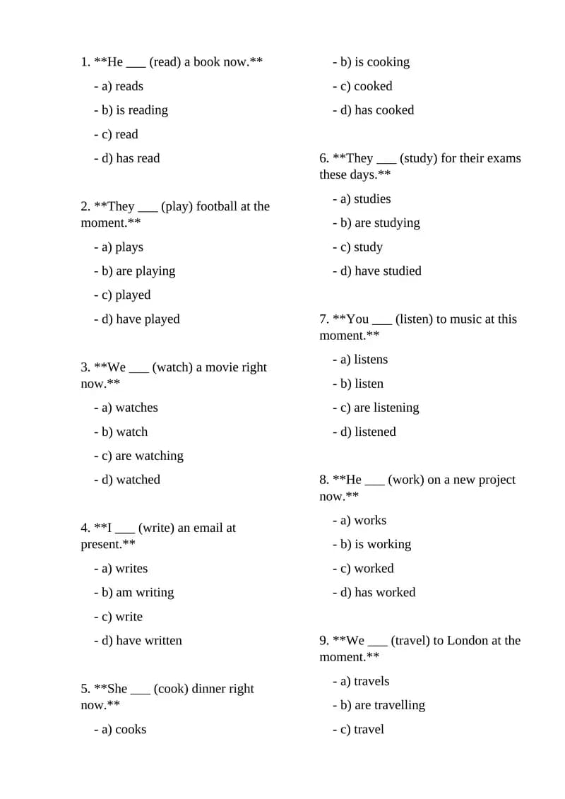 English Present Continuous Tense Quiz