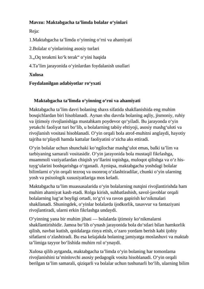 Maktabgacha ta’limda bolalar o‘yinlari