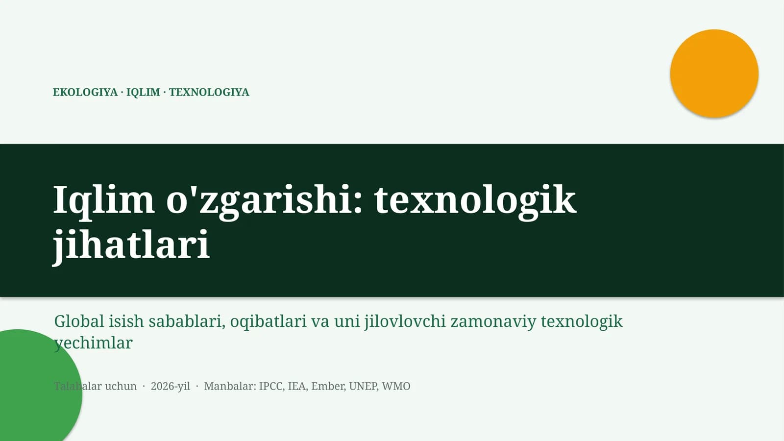 EKOLOGIYA · IQLIM · TEXNOLOGIYA