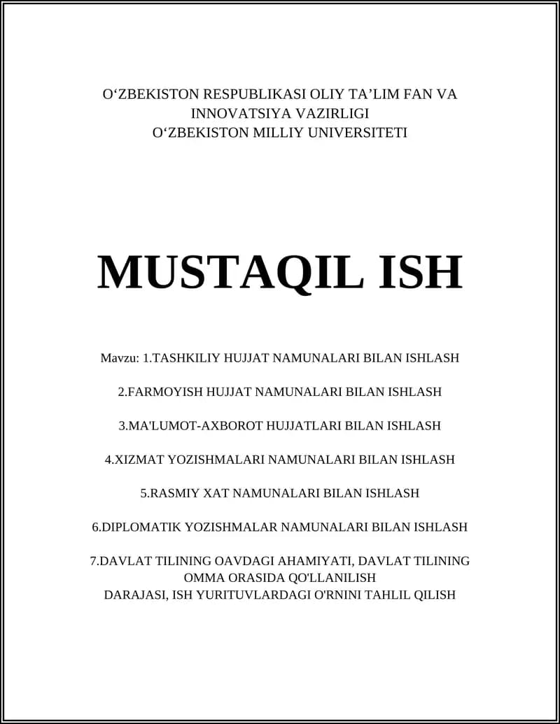 TASHKILIY HUJJAT NAMUNALARI