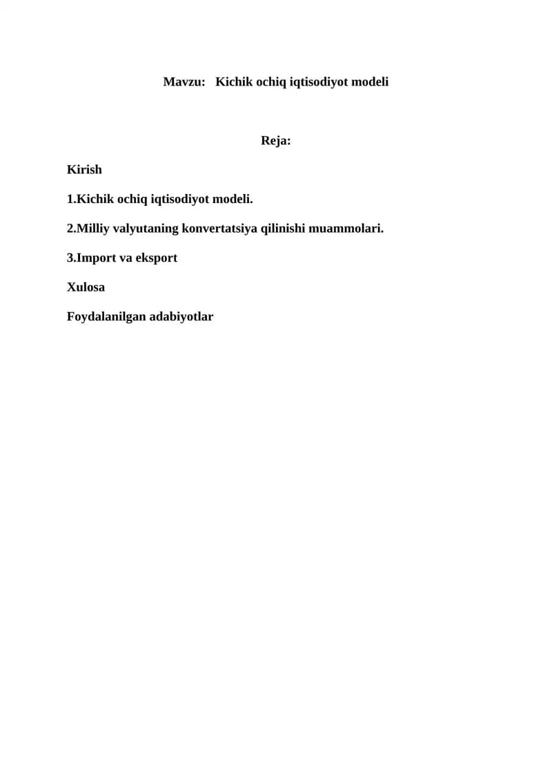 Kichik ochiq iqtisodiyot modeli
