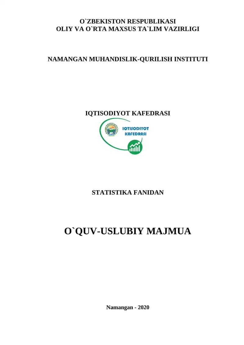 STATISTIKA FANIDAN O`QUV-USLUBIY MAJMUA