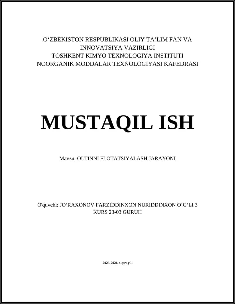 Oltinni Flotatsiyalash Jarayoni