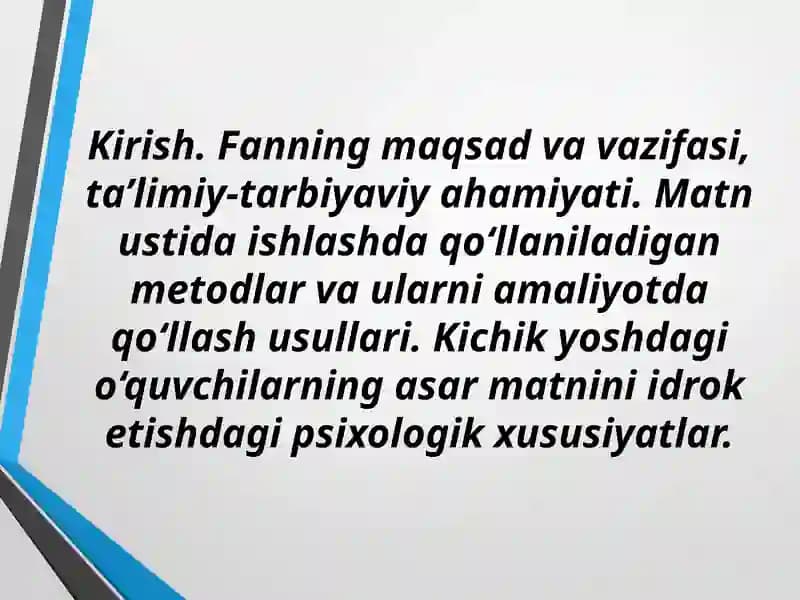 Boshlang'ich sinflarning o'qish darslari