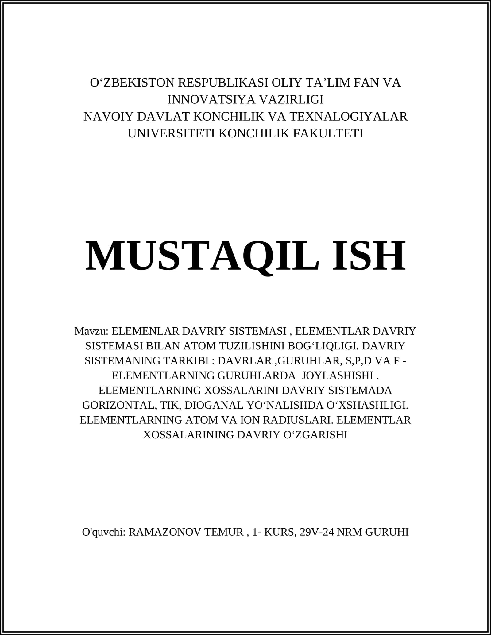 ELEMENLAR DAVRIY SISTEMASI