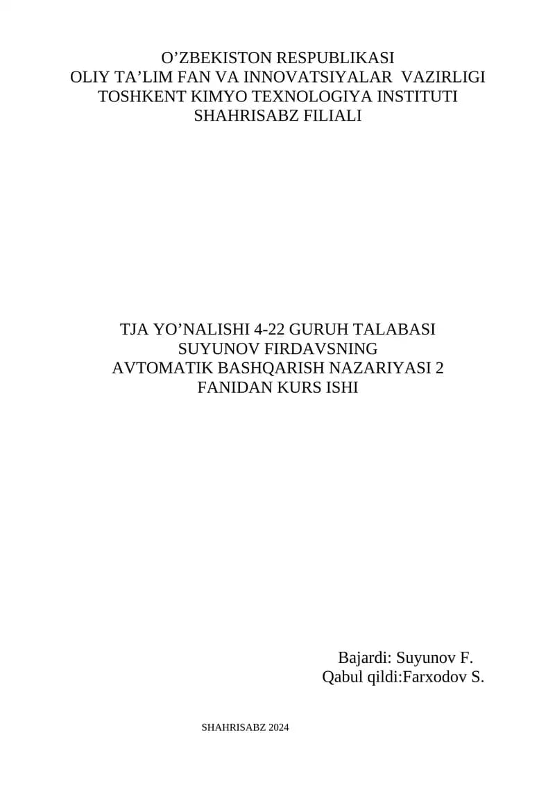 AVTOMATIK BASHQARISH NAZARIYASI 2