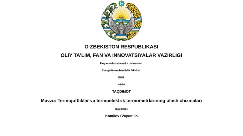 Termojuftliklar va termoelektrik termometrlarining ulash chizmalari