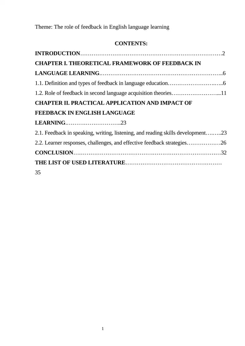 The role of feedback in English language learning