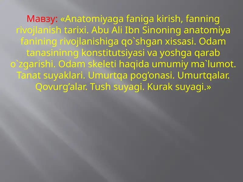 Anatomiya fanining rivojlanishi