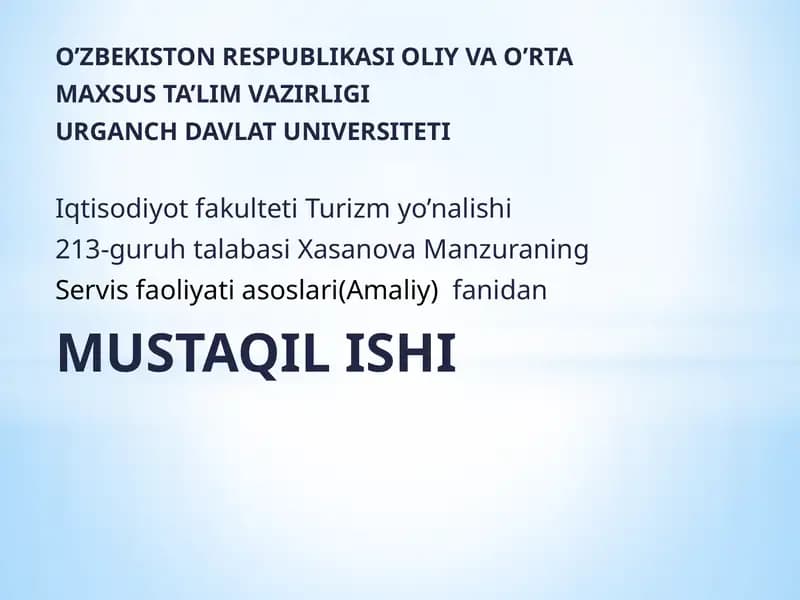 Servis faoliyati asoslari