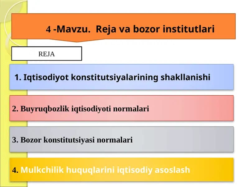 4-Mavzu.Rejavabozor institutlari