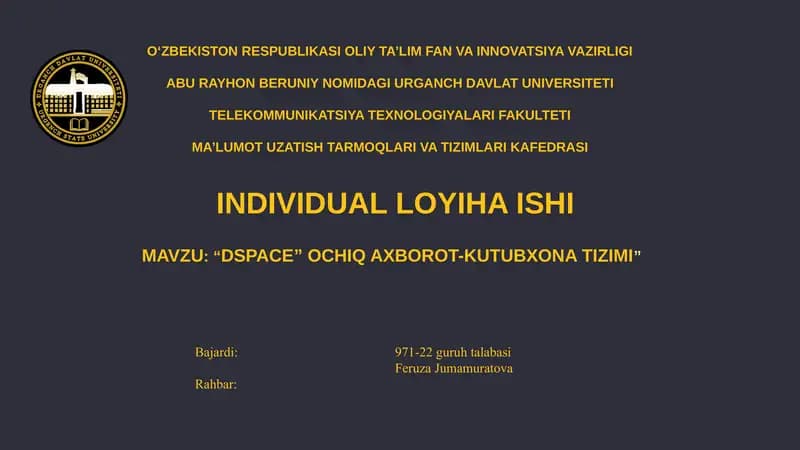 DSPACE OCHIQ AXBOROT-KUTUBXONA TIZIMI