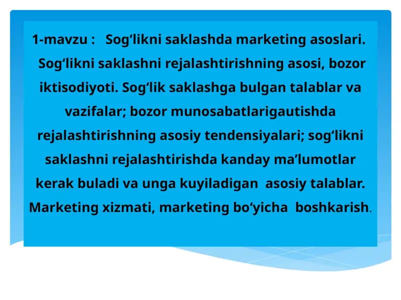 Sog‘likni saklashda marketing asoslari