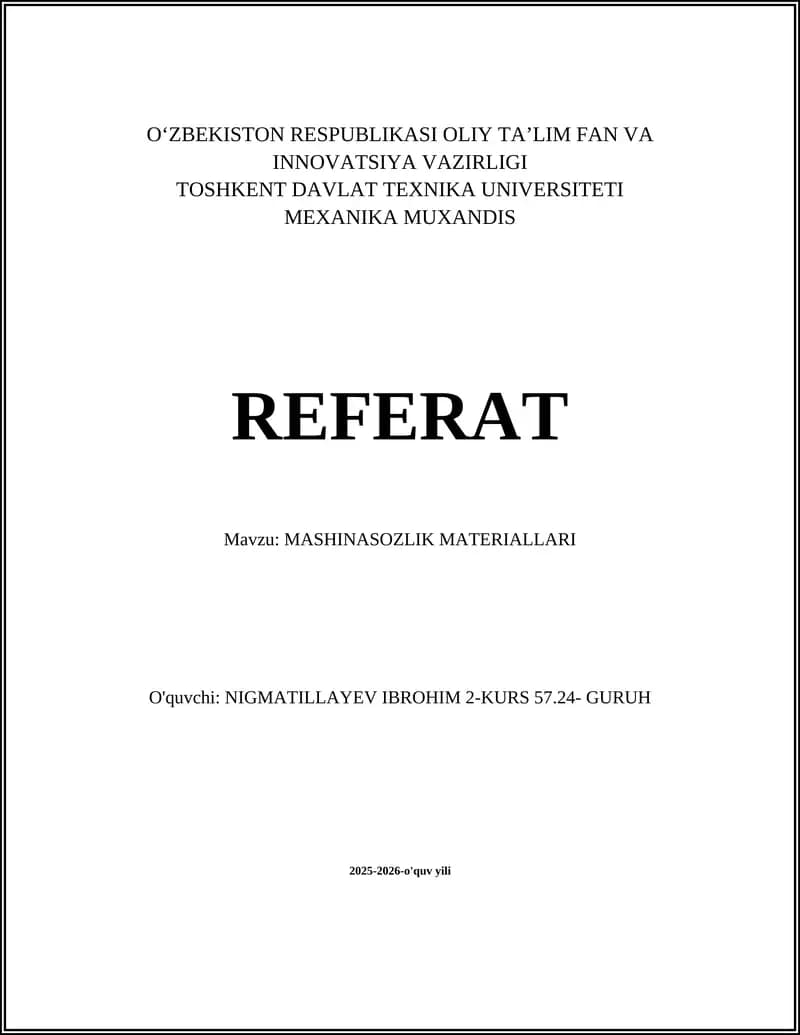 MASHINASOZLIK MATERIALLARI