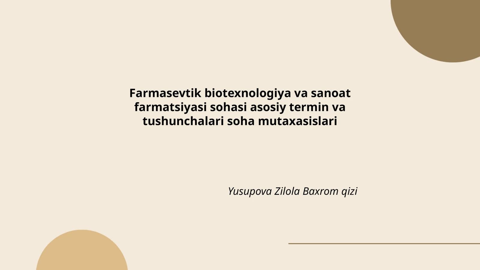 Farmasevtik biotexnologiya va sanoat farmatsiyasi sohasi asosiy termin va tushunchalari soha mutaxasislari